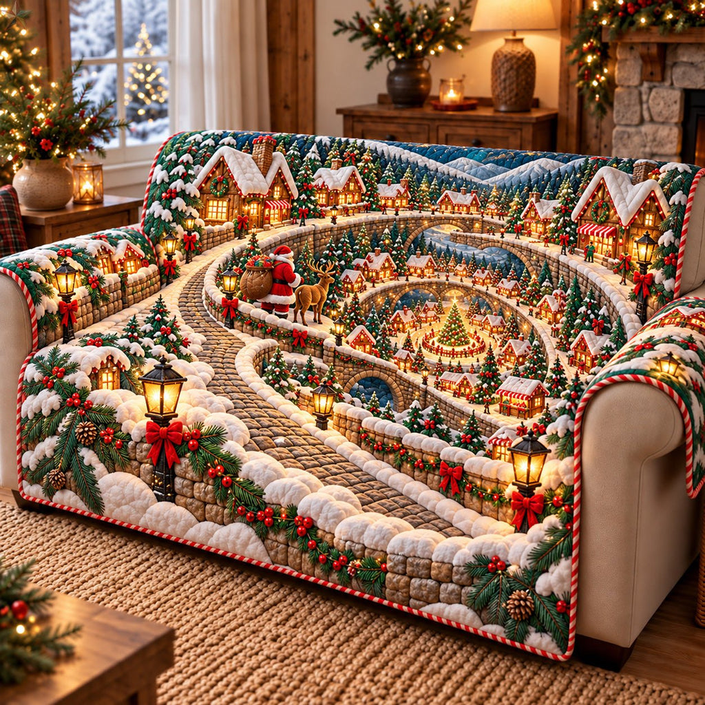 Santa Christmas Village Road Sofa Cover