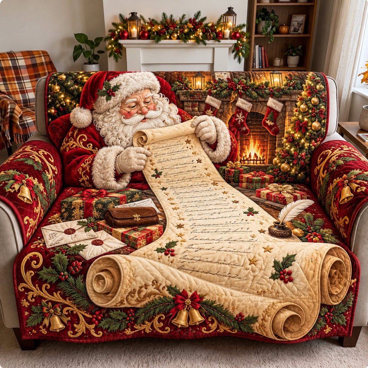Santa Christmas Wish List Sofa Cover