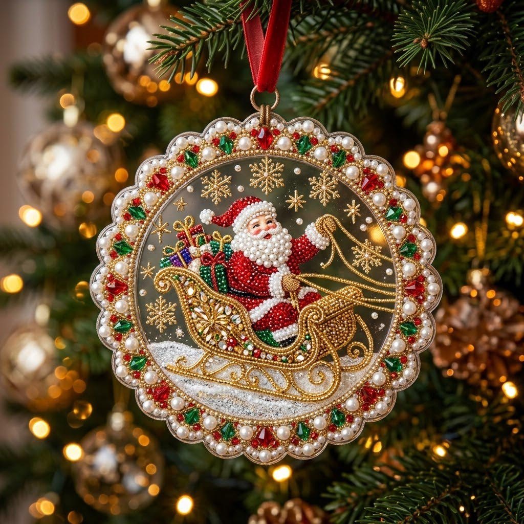 Golden Sleigh Santa Christmas Ornament