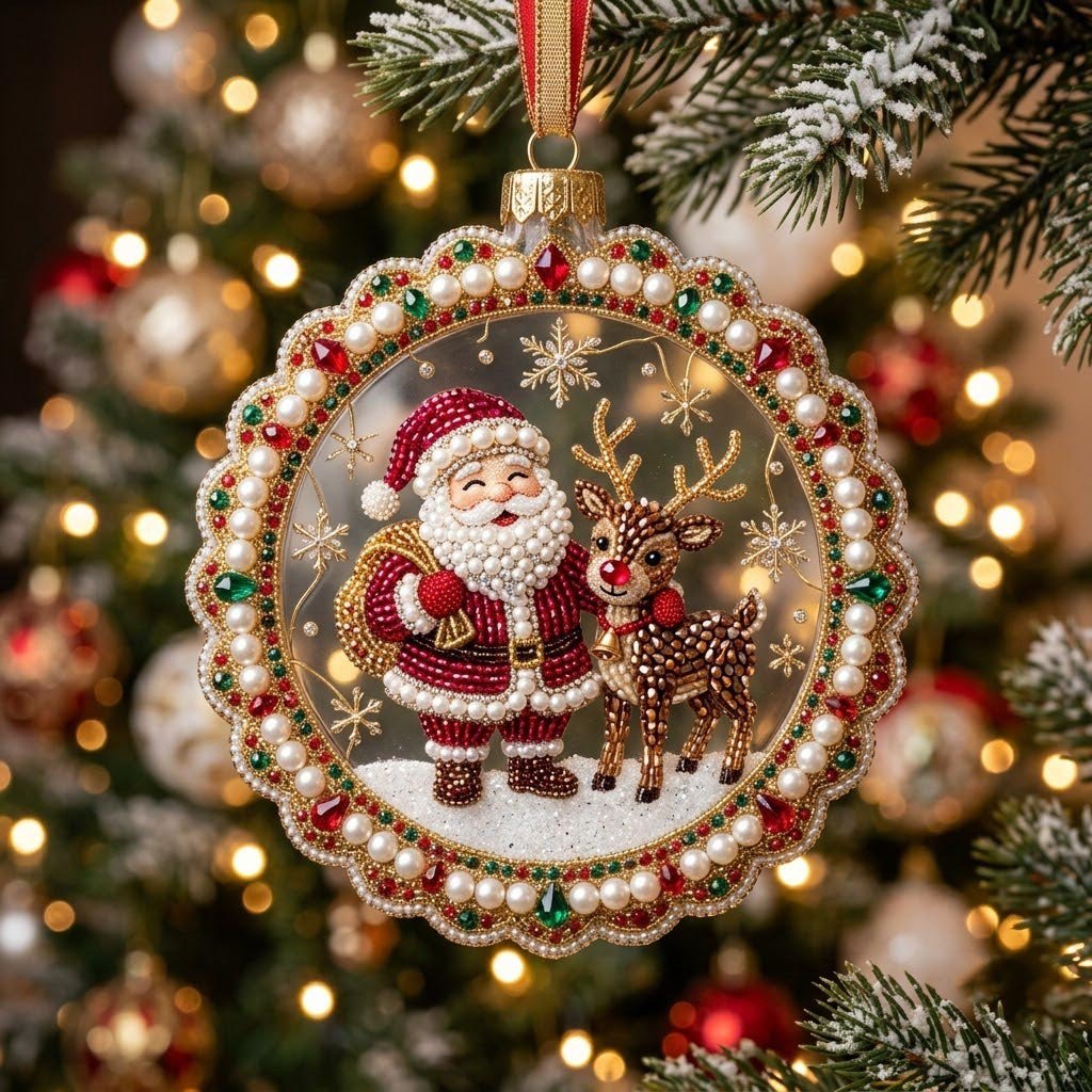 Santa and His Reindeer Christmas Ornament