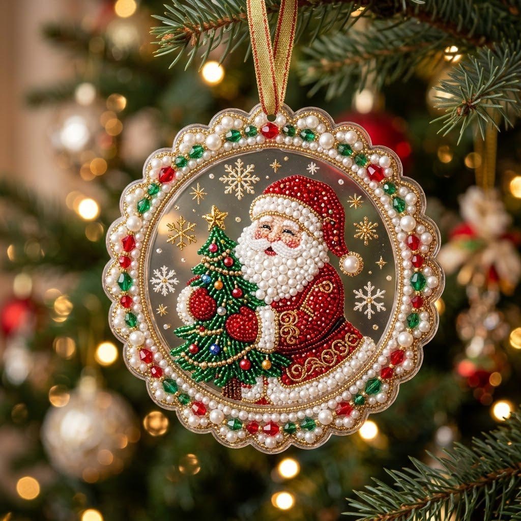 Santa Trimming the Tree Christmas Ornament