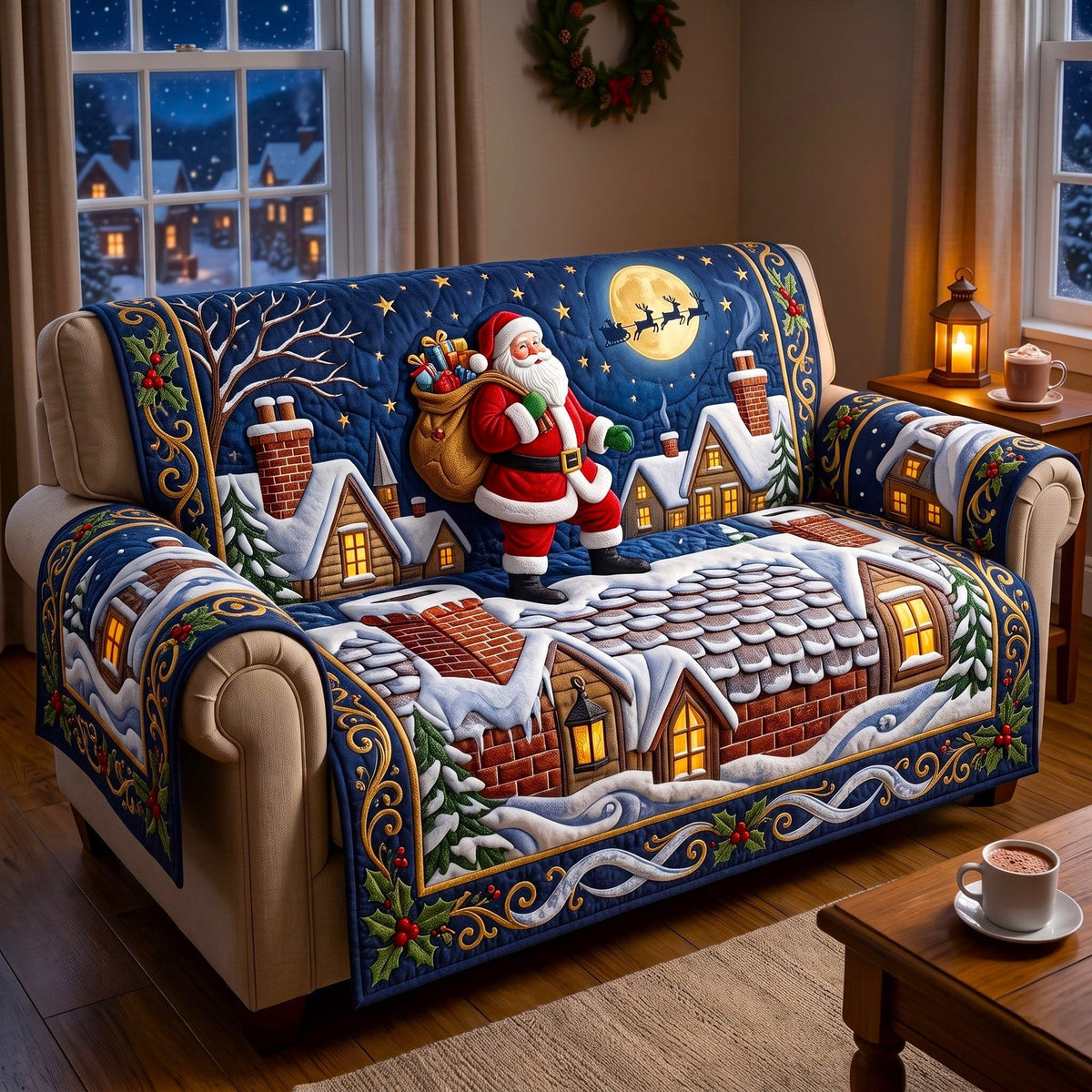 Santa Rooftop Moonlight Sofa Cover