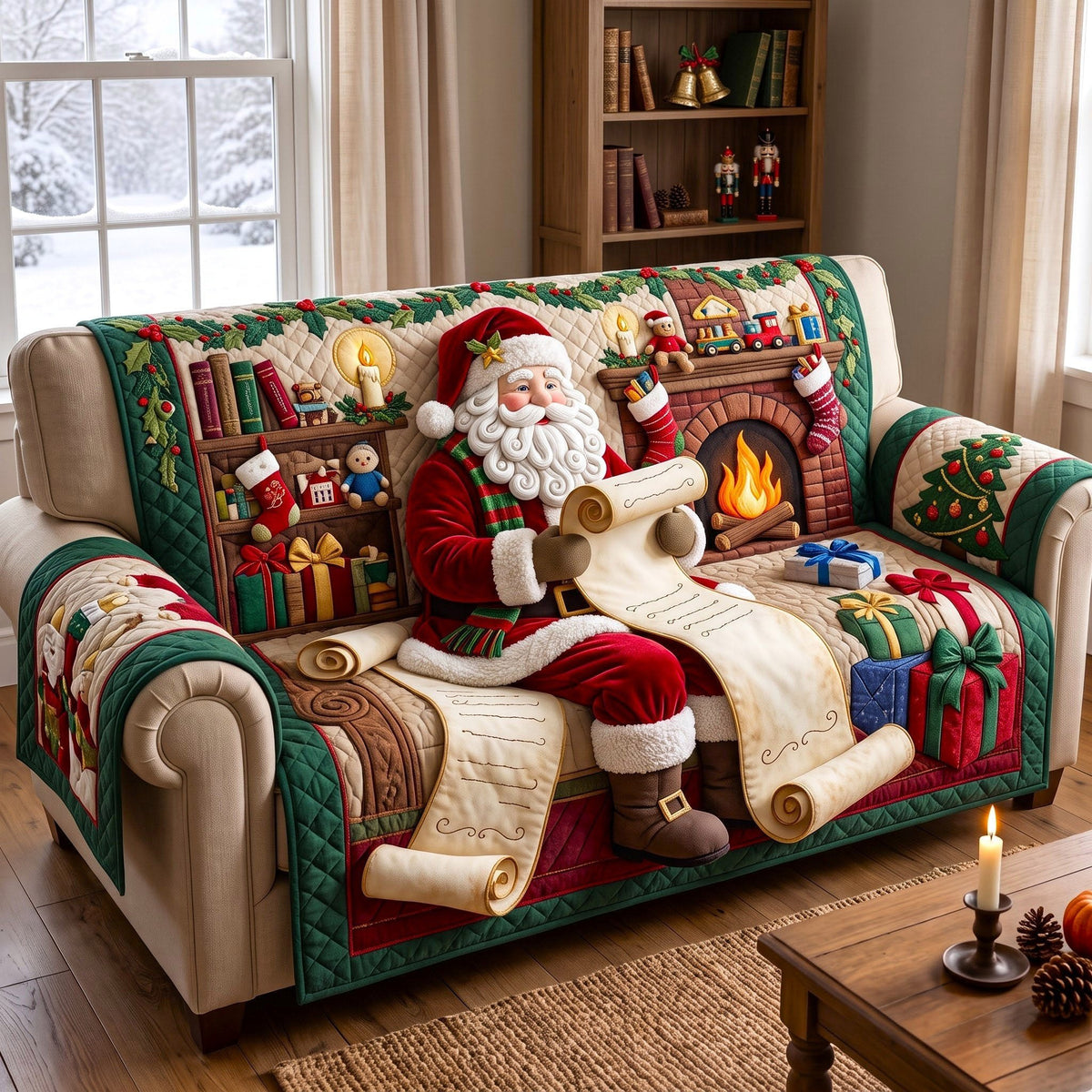 Santa Reading List Fireside Sofa Cover