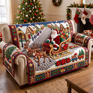 Santa Sleigh Over Village Sofa Cover - Made to Order
