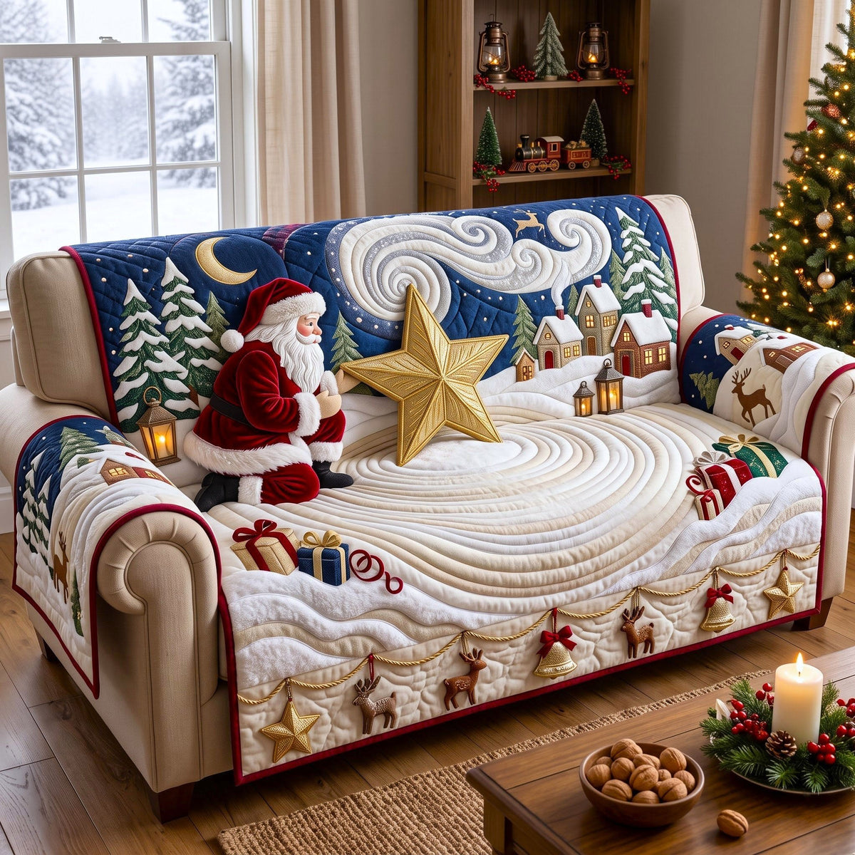 Santa Star Wave Snow Sofa Cover