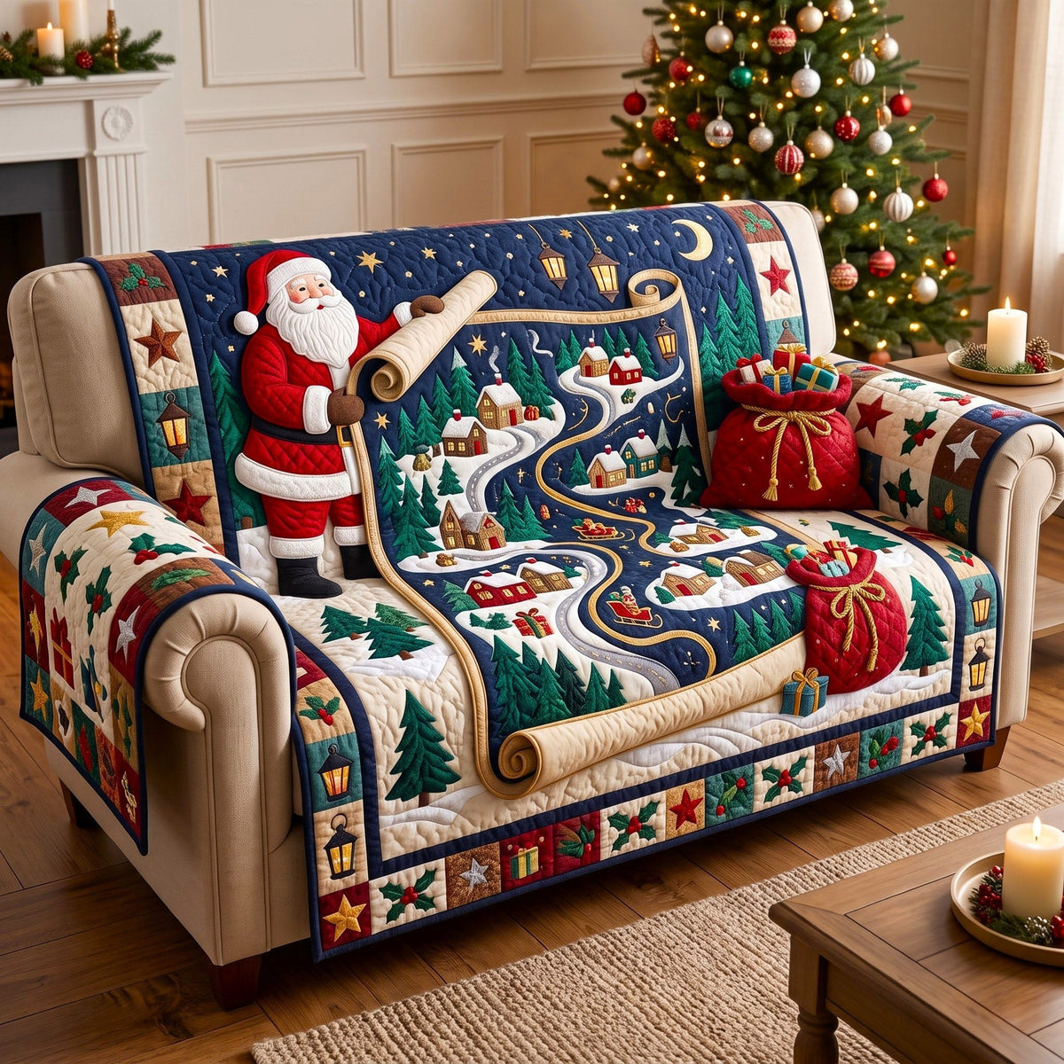 Santa Map Scroll Journey Sofa Cover