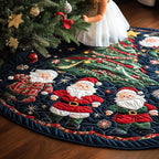 Santa Faces on the Navy Star Ring Christmas Tree Skirt