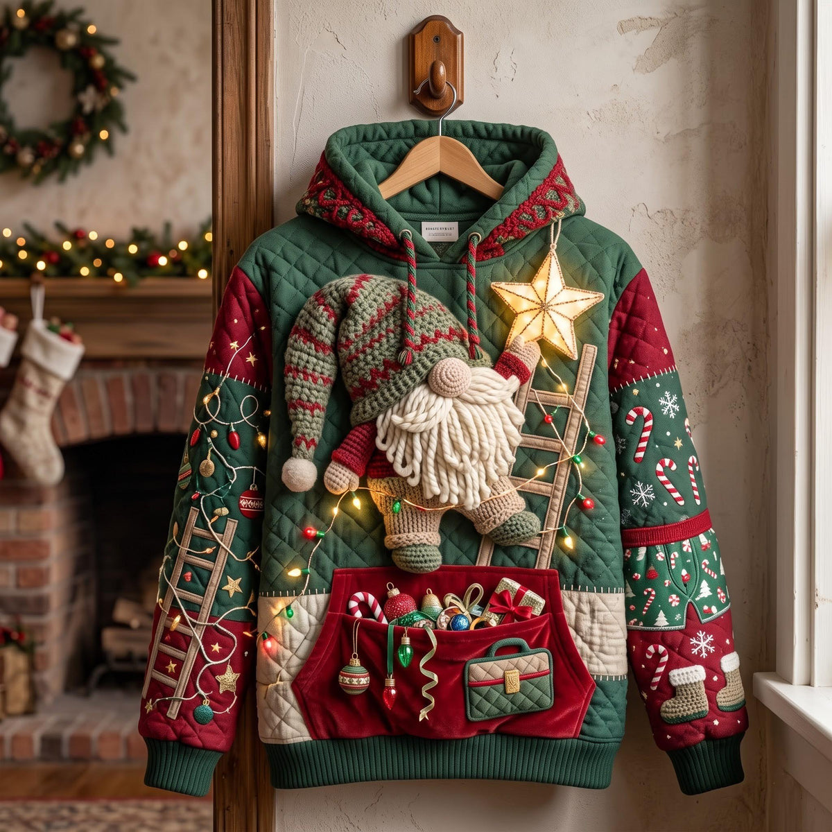 Santa Gnome hoodie, all-over print