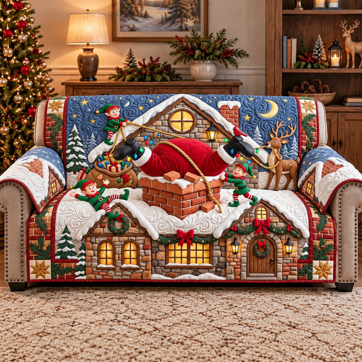 Santa in Chimney Sofa Cover