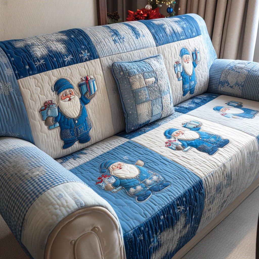 Blue Santa with Snowman on Blue Sofa Cover
