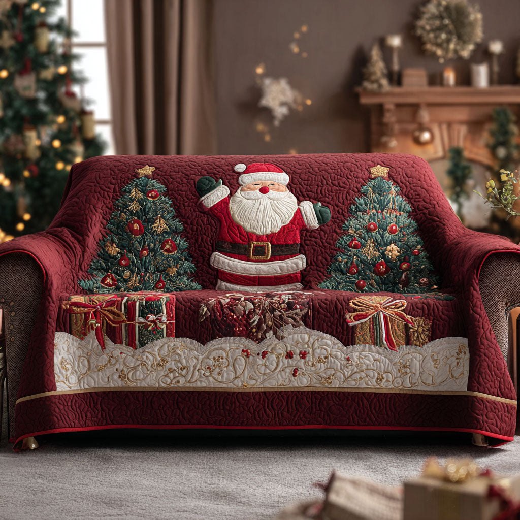 Santa Between Two Christmas Trees Sofa Cover