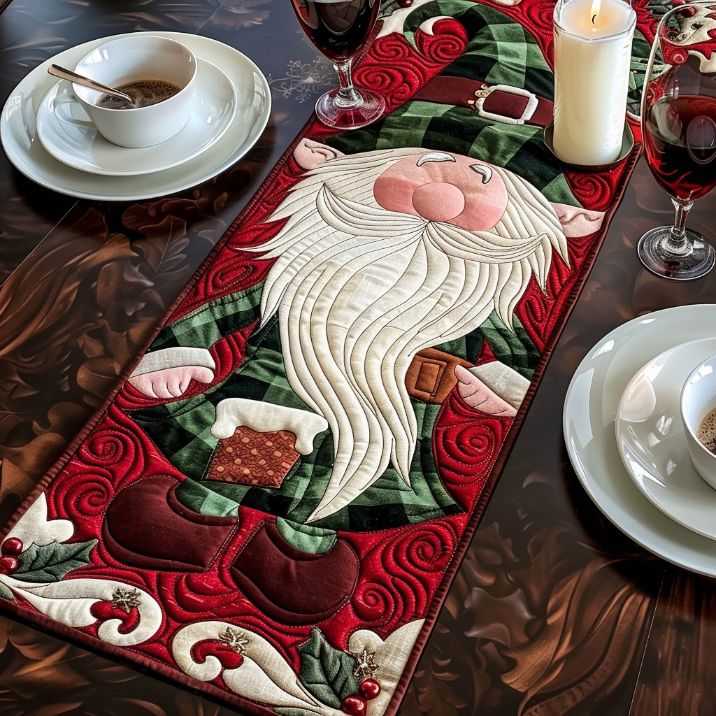 Santa Gnome with Long White Beard Table Runner