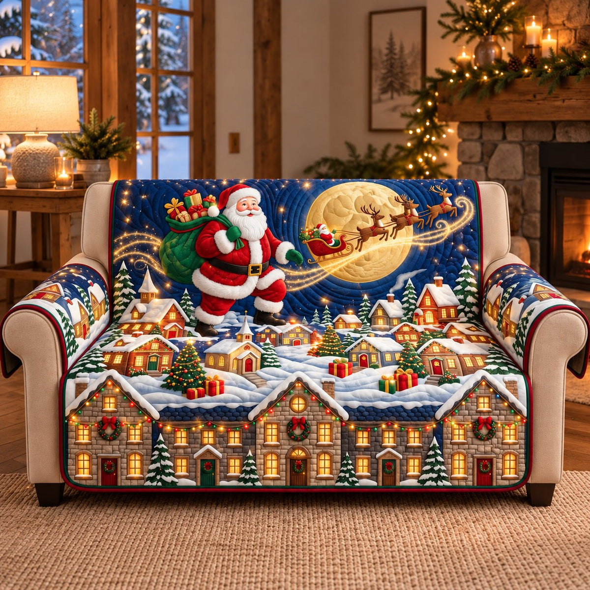 Santa Moonlight Flight Sofa Cover
