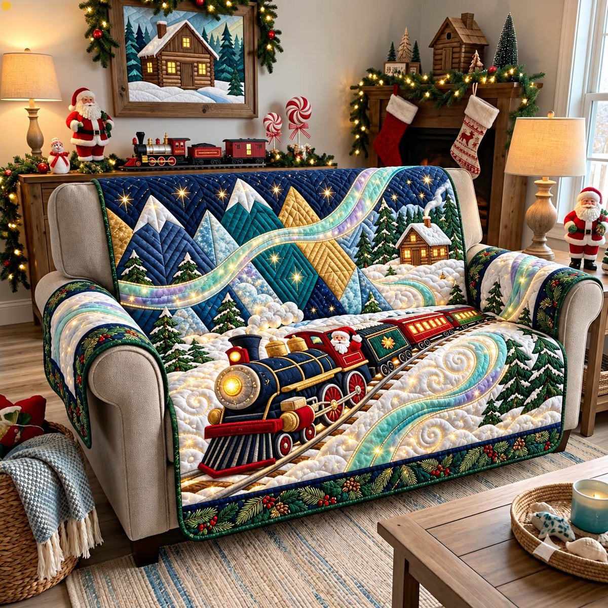 Santa Mountain Express Sofa Cover