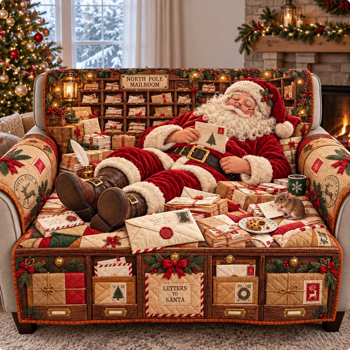 Santa North Pole Mailroom Sofa Cover