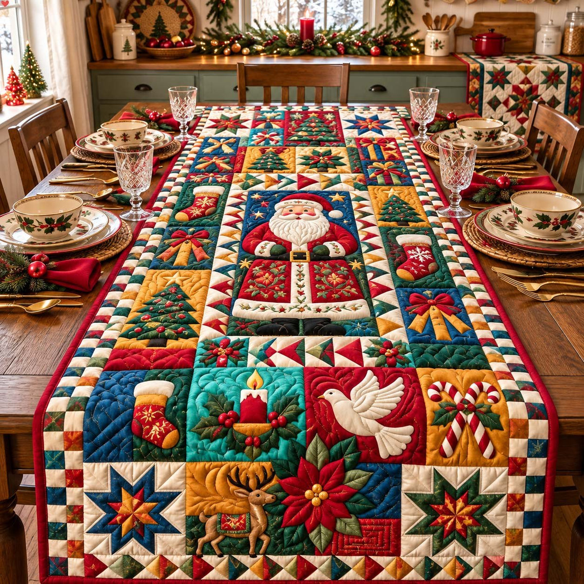 Santa Patchwork Wishes Table Runner