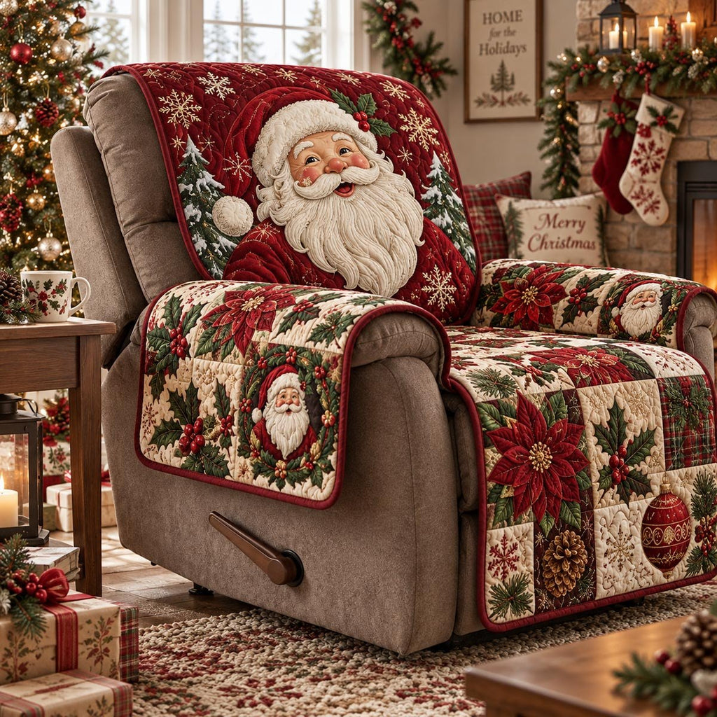 Santa Poinsettia Glow Sofa Cover