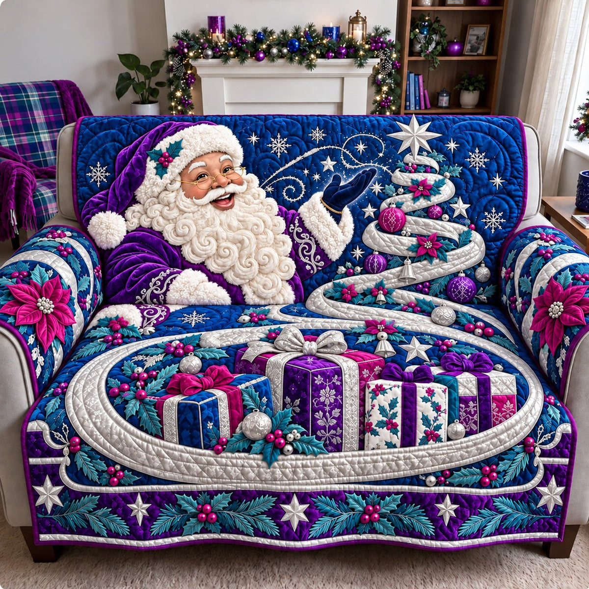 Santa Purple Christmas Magic Sofa Cover