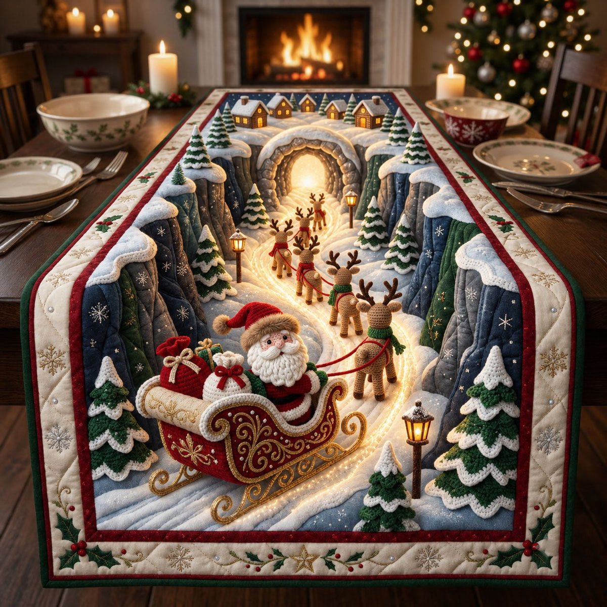 Santa Sleigh Crochet Table Runner