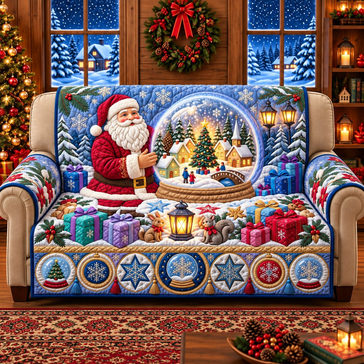Santa Snow Globe Sofa Cover