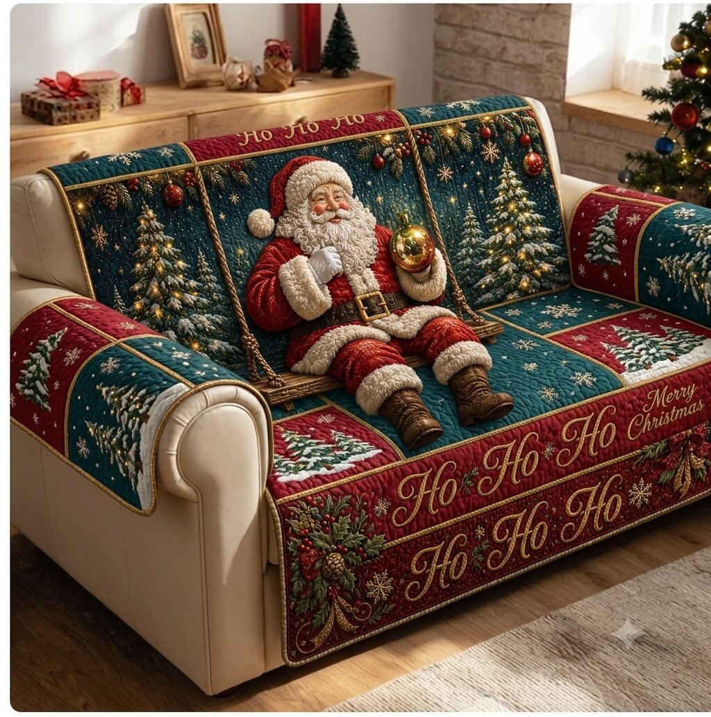 Santa on the Swing Sofa Cover