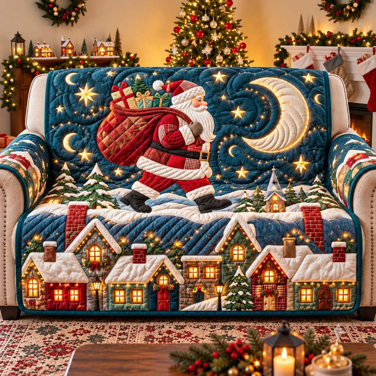 Santa Under the Moon Sofa Cover