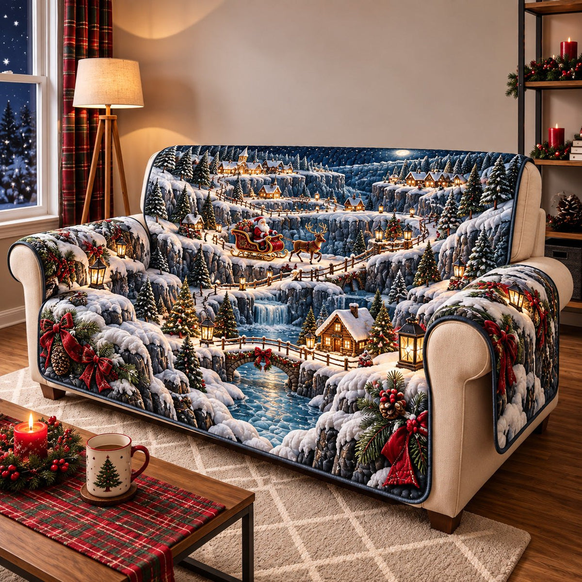 Santa Winter Mountain Village Sofa Cover