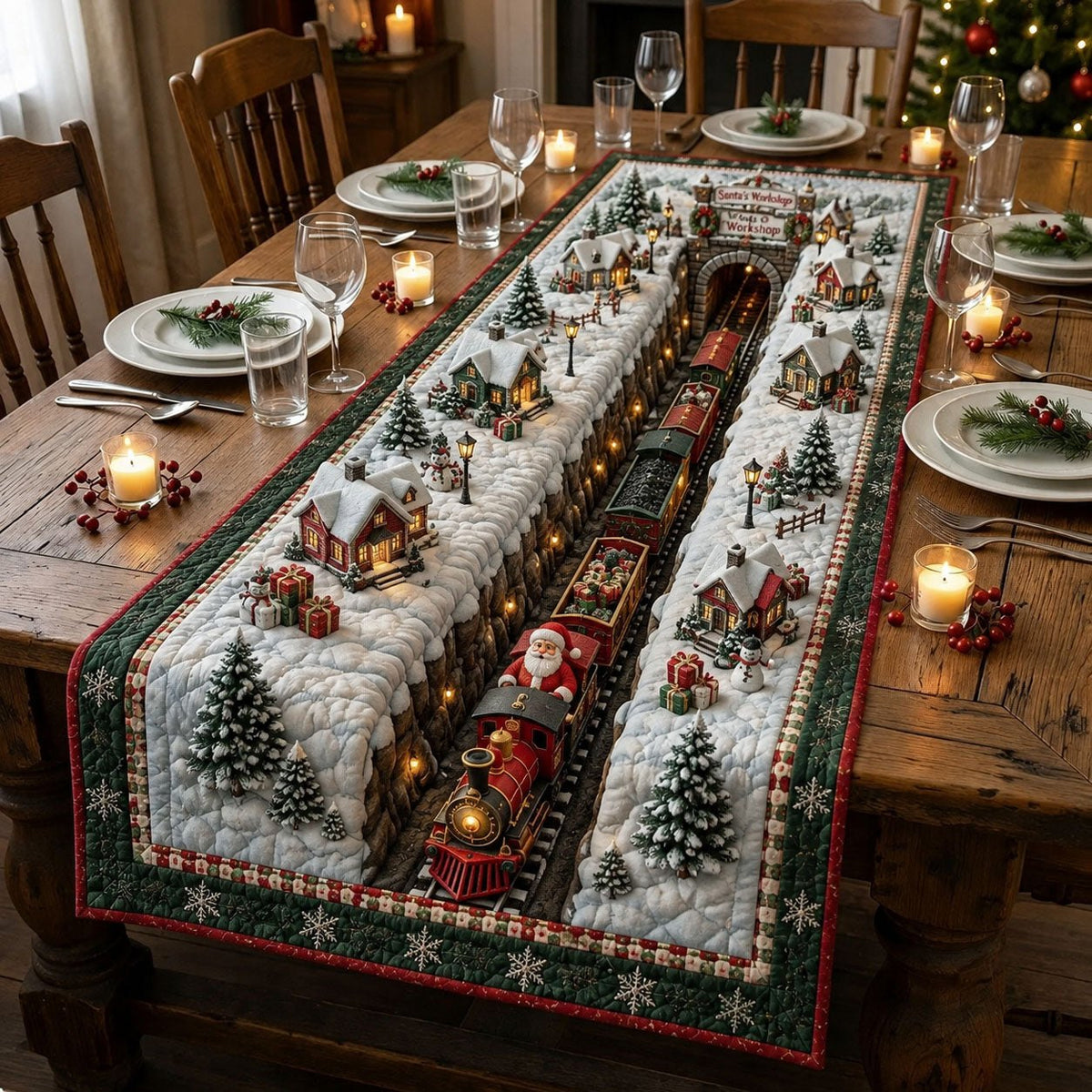 Santas Workshop Train Table Runner