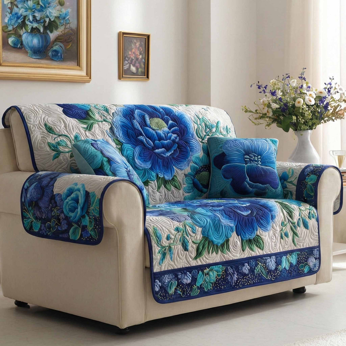 Sapphire Bloom Sofa Cover