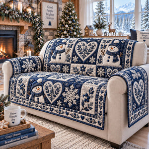 Sapphire Snowman Hearts Sofa Cover - Made to Order