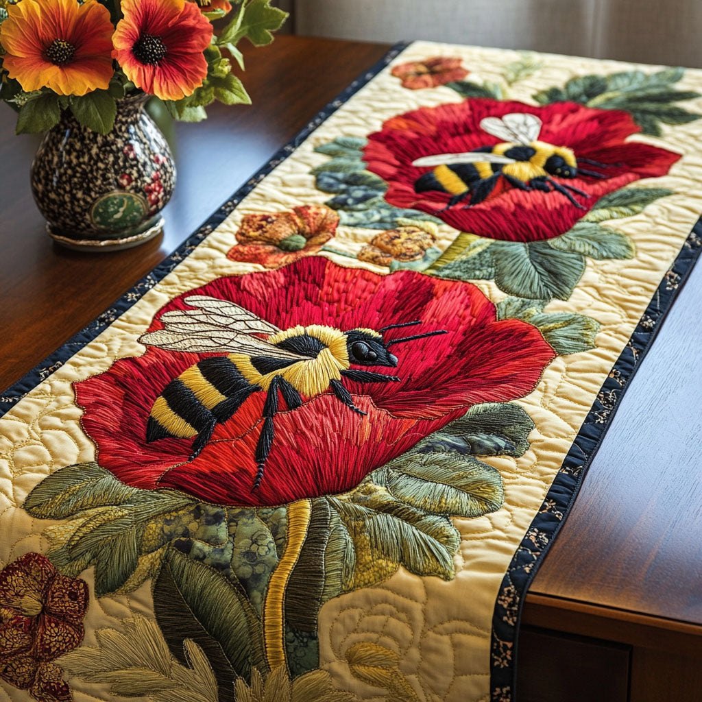 Bee with Red Poppies Table Runner