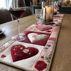 Scarlet Hearts Rose Hearts on Pink Stripes Table Runner