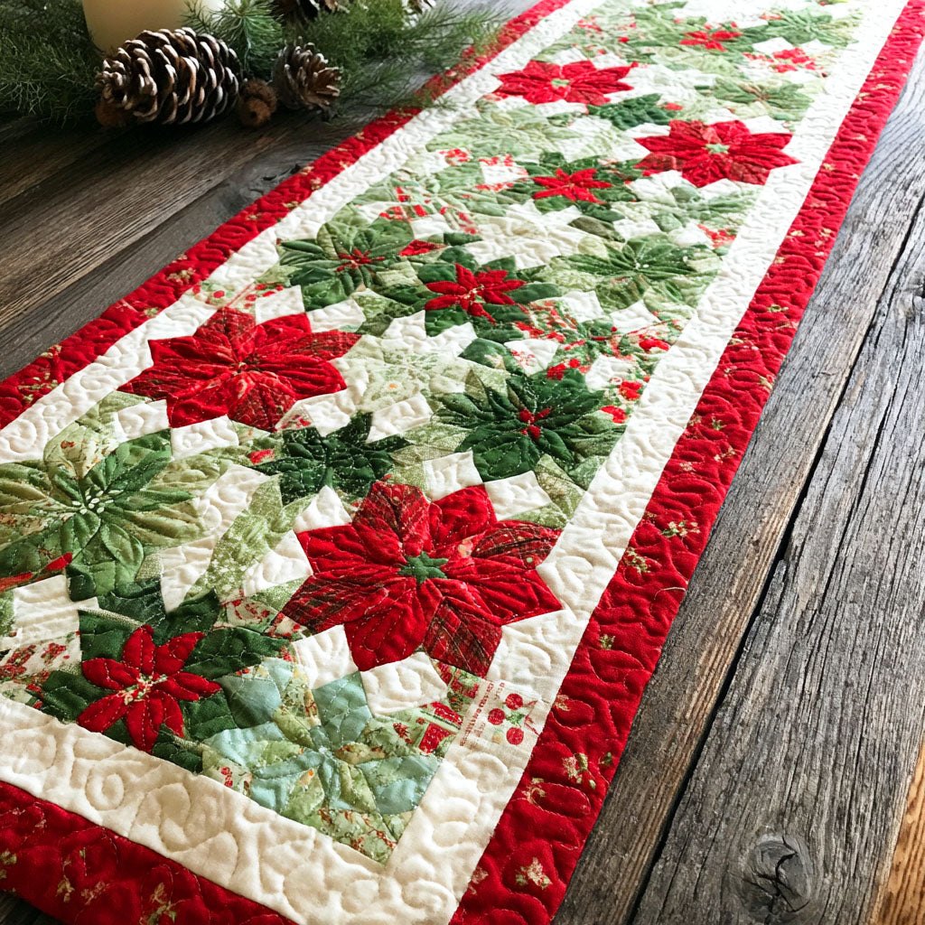 Scarlet Poinsettia Charm Table Runner