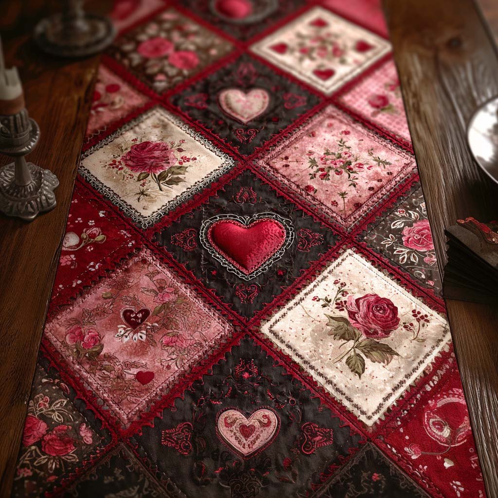 Scarlet Romance Heart Table Runner