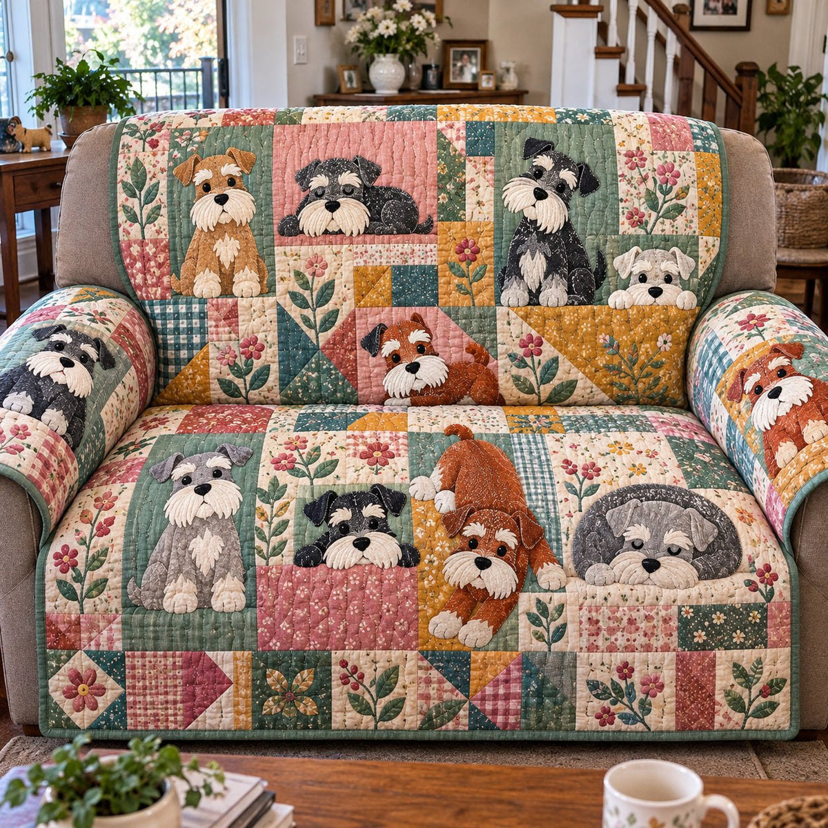 Schnauzer Wildflower Sofa Cover