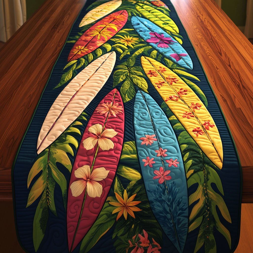 Surfboards with Tropical Flowers Table Runner