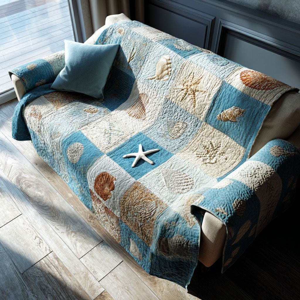 Starfish on Pale Blue Squares Sofa Cover