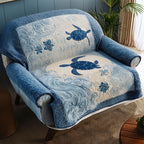 Blue Sea Turtle on Pale Swirls Sofa Cover