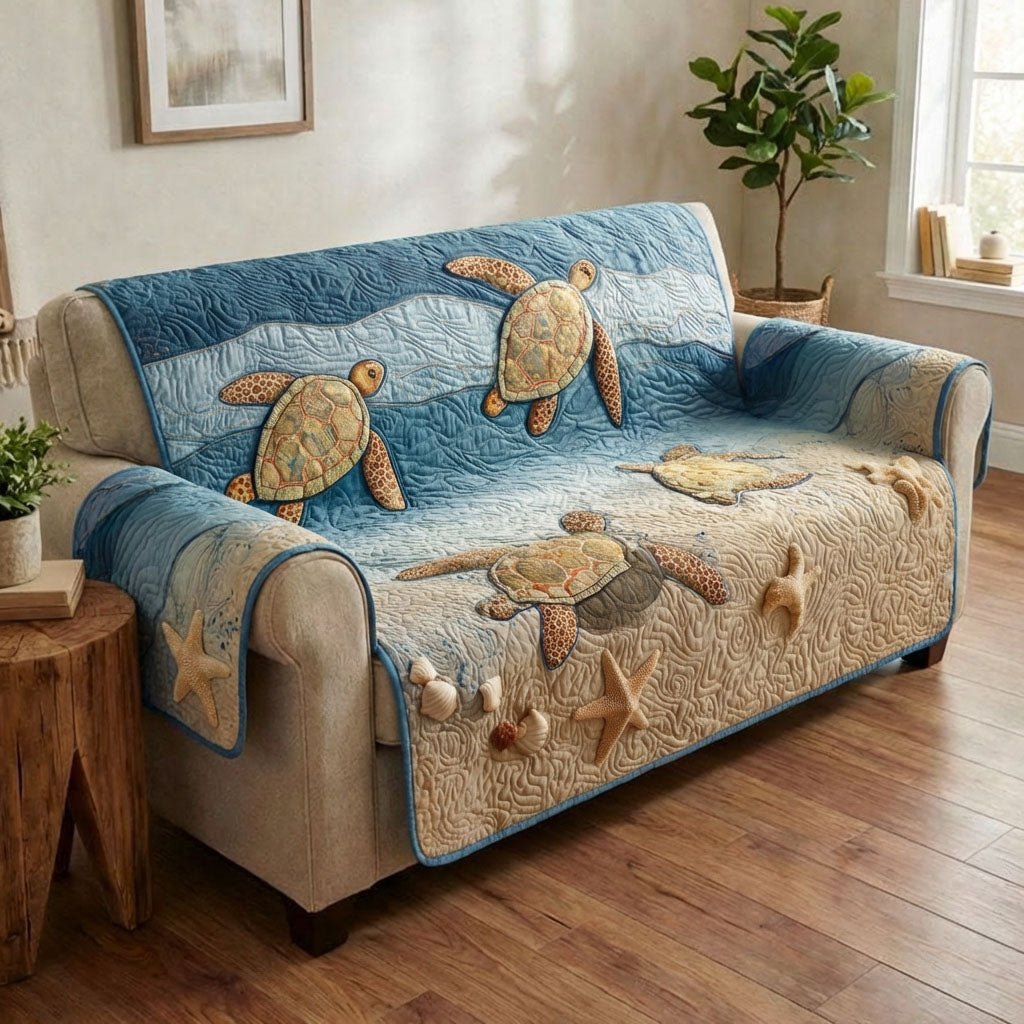 Sea Turtles on Pale Blue Water Sofa Cover