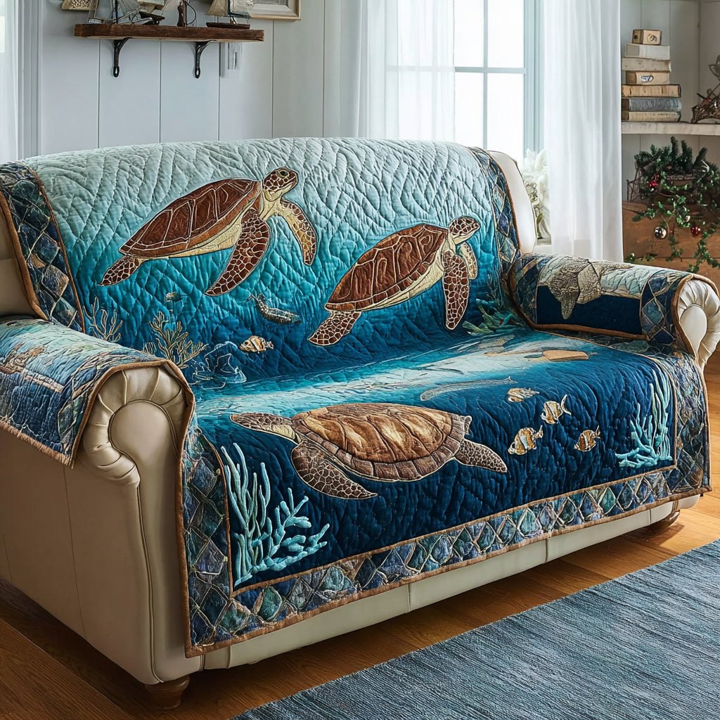 Sea Turtles on the Deep Blue Reef Sofa Cover