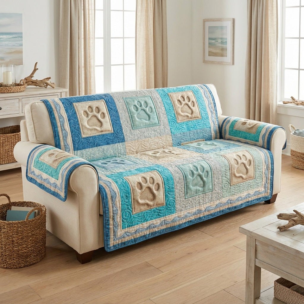 Seafoam Paws Sofa Cover
