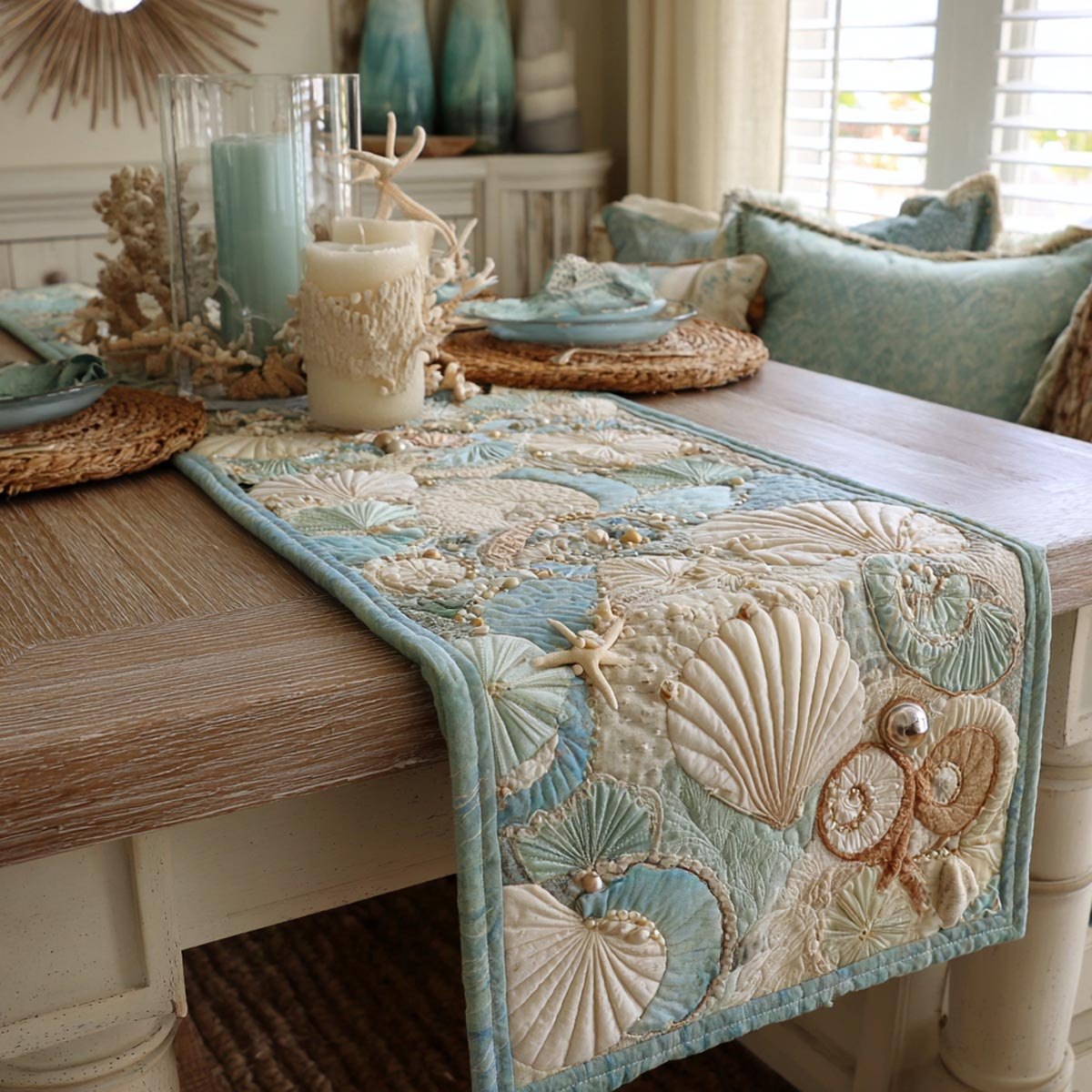Pale Shells on Cream Table Runner