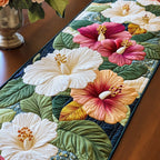 White and Pink Hibiscus Blooms Table Runner
