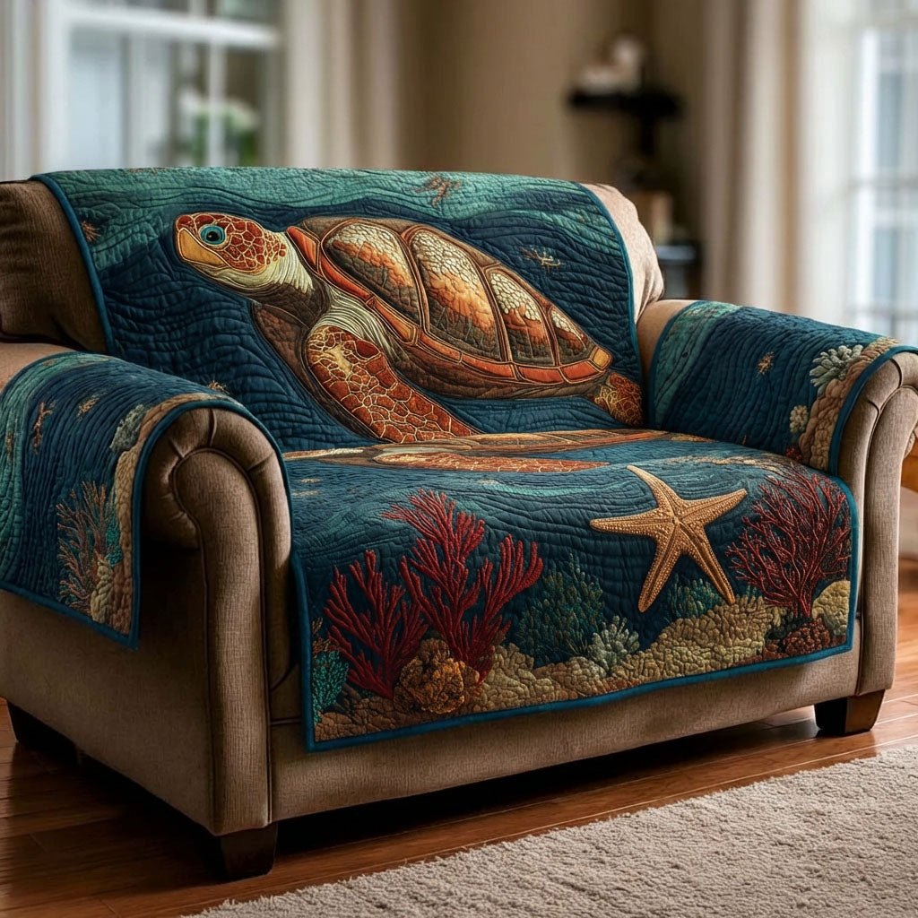 Sea Turtle with Starfish and Coral Sofa Cover