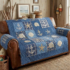 Anchors and Shells on Denim Blue Sofa Cover