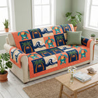 Palms and Waves on Coral and Navy Sofa Cover