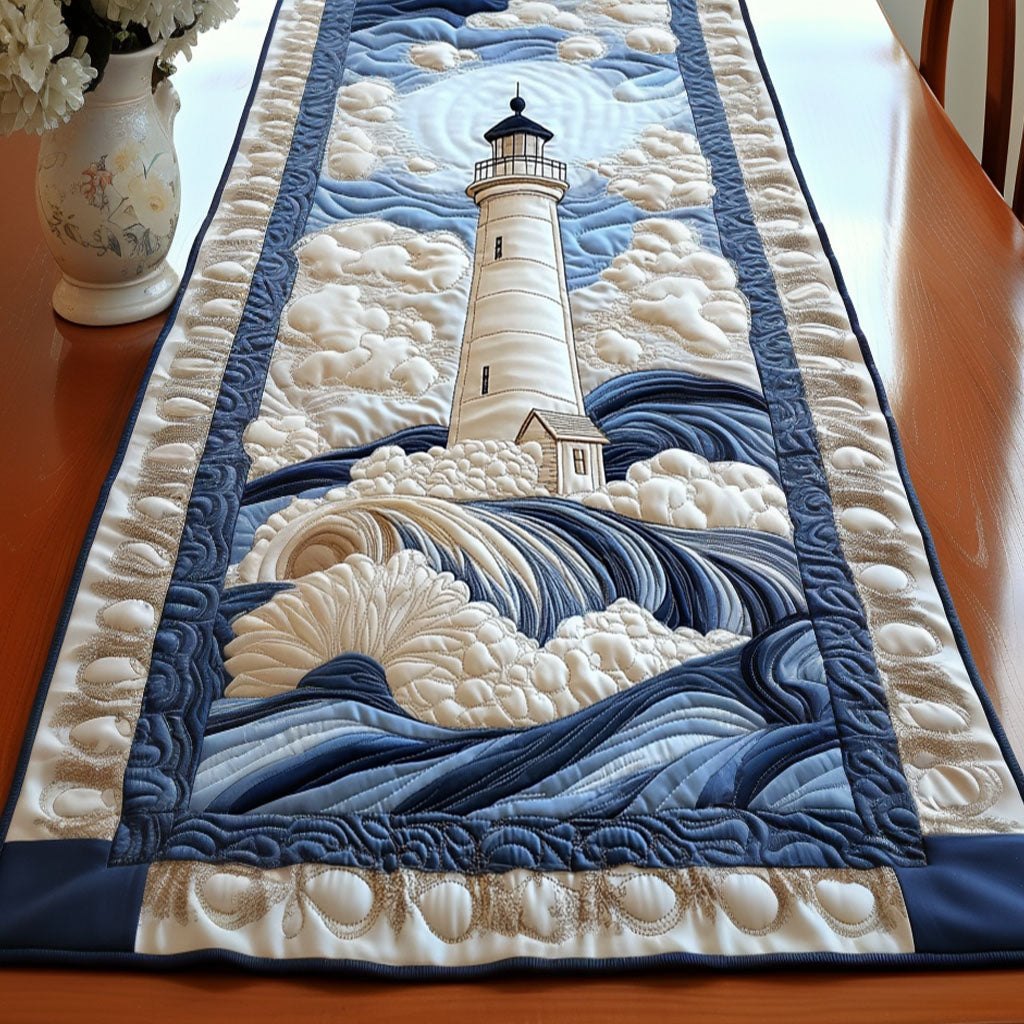 Serene Lighthouse Waves Table Runner