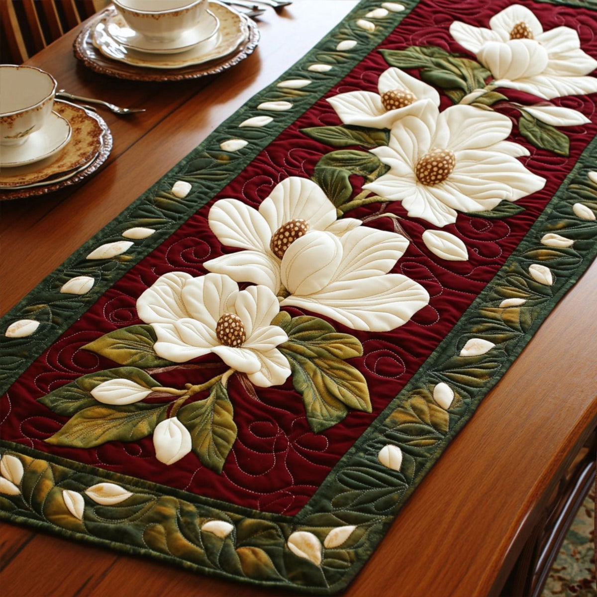 Serene Magnolia Table Runner