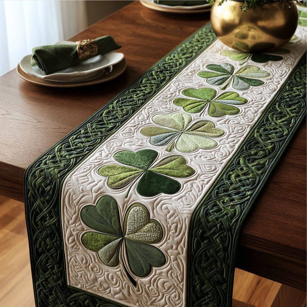 Shamrock Charm Shamrocks on Green and Cream Table Runner