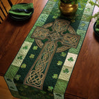 Shamrock Garden Celtic Cross with Green Shamrocks Table Runner